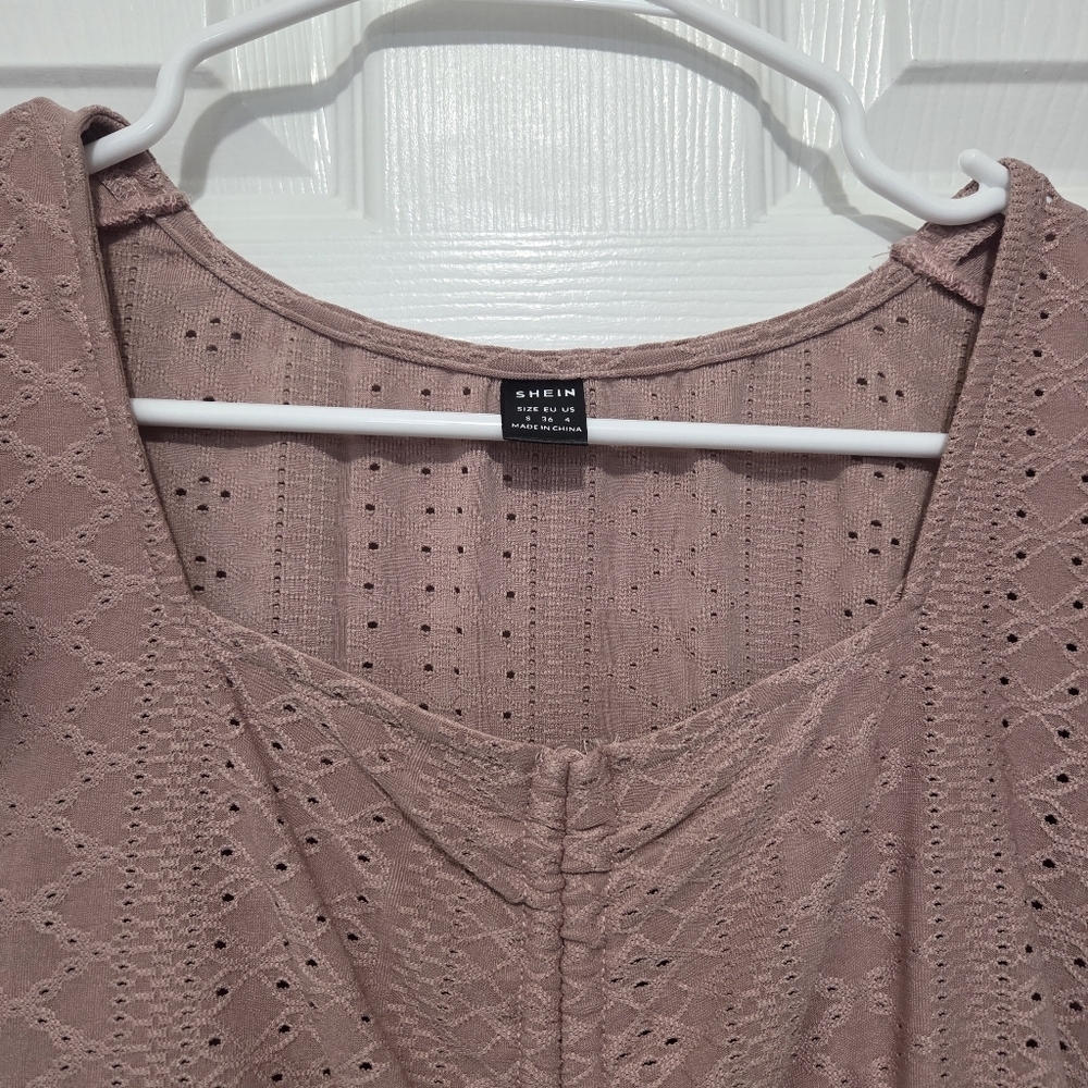 Women Butterfly Sleeve Lettuce Trim Peplum Dusty Pink Boho Crop Top Size Small - Picture 6 of 11